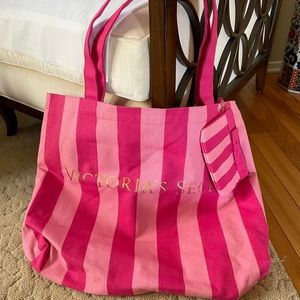 Victoria’s Secret pink striped tote.